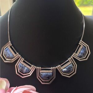 White House Black Market Statement Necklace in Silvertone with Blue Stone Slides